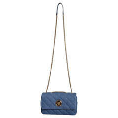 Versace Blue Quilted Denim Leather Crossbody Shoulder Bag