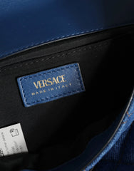 Versace Blue Quilted Denim Leather Crossbody Shoulder Bag
