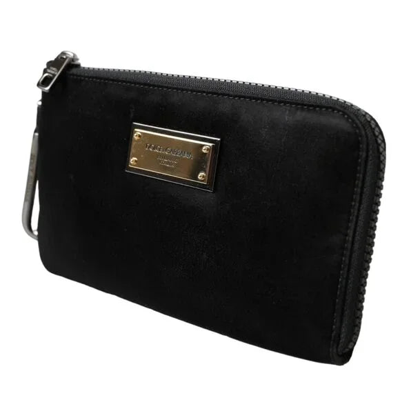 Dolce & Gabbana Black Nylon Logo Plaque Keyring Pouch Clutch Bag